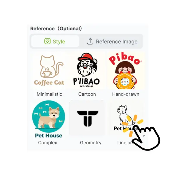 AI Logo 生成器：步骤 2：选择风格或使用参考图片（可选）