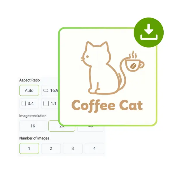 AI Logo 生成器：步骤 3：设置尺寸、分辨率、数量并生成