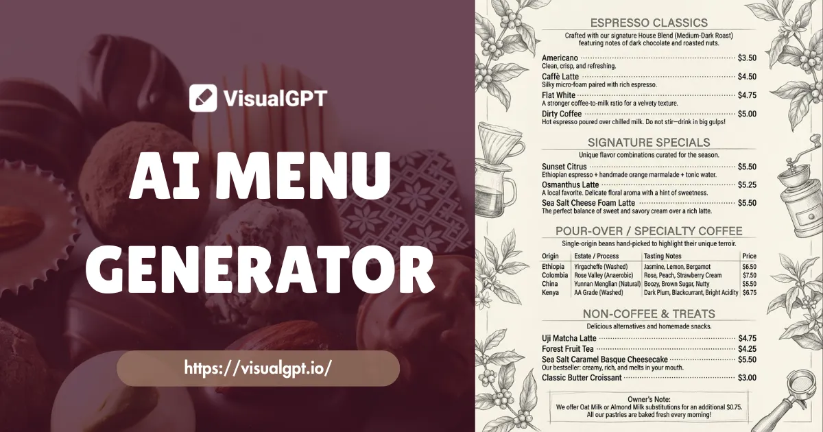 AI菜单生成器 - 在线输入提示词免费设计菜单