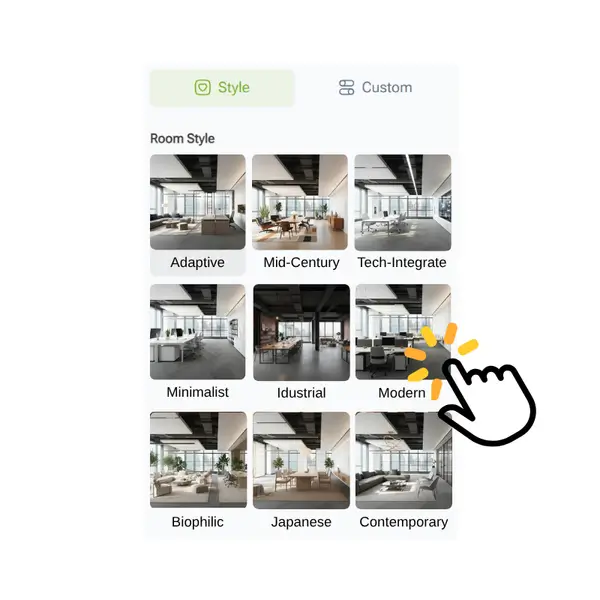 AI 办公室设计生成器 - 步骤 2：选择风格或输入提示