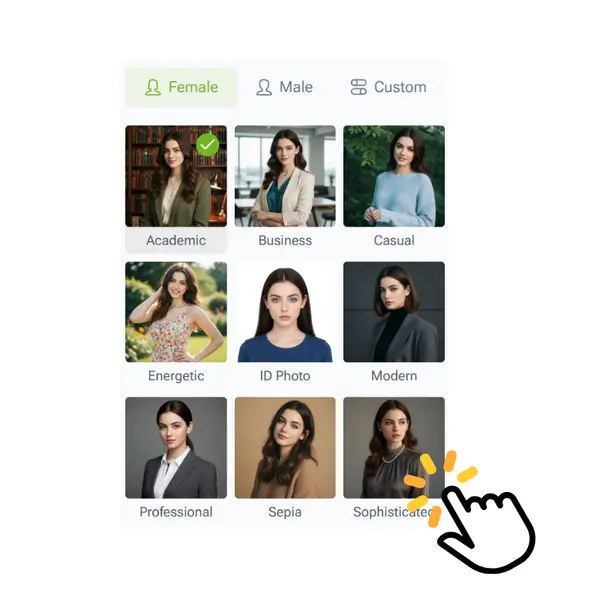 AI 头像生成器 - 步骤 2：选择风格或输入自定义提示
