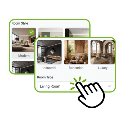 مصمم الغرف الذكي: الخطوة 2: اختر النمط ونوع الغرفة