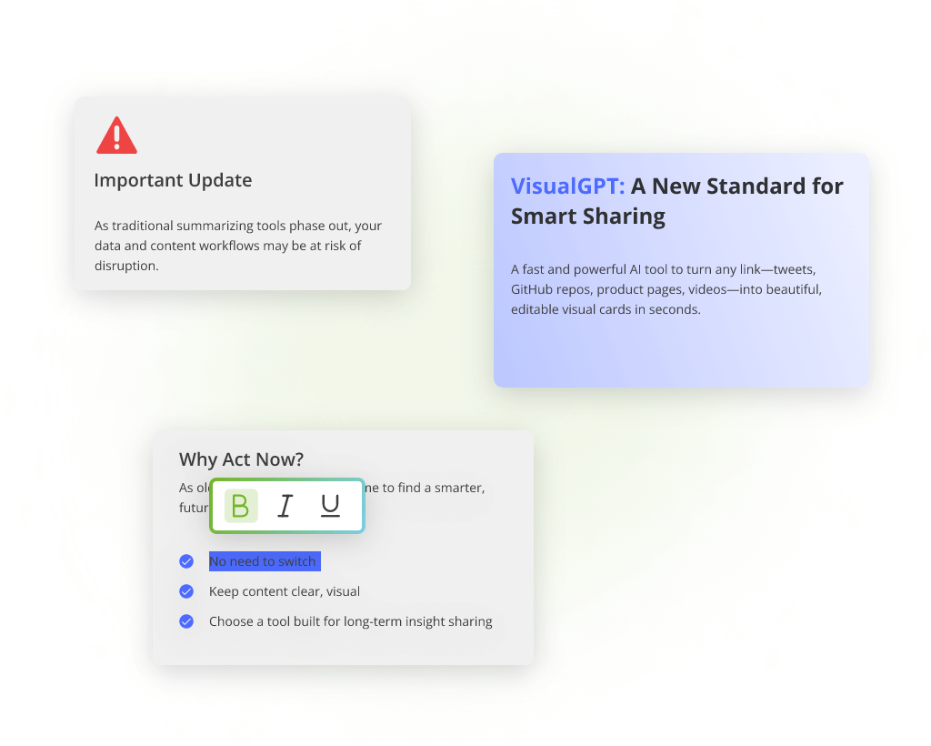 Интерфейс редактируемого содержимого карточки - VisualGPT