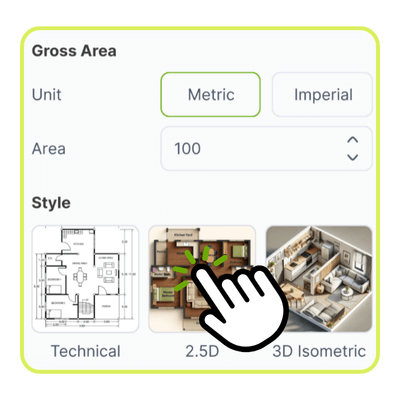 مولد مخطط الطابق بالذكاء الاصطناعي: الخطوة 2: أدخل المساحة الكلية واختر النمط