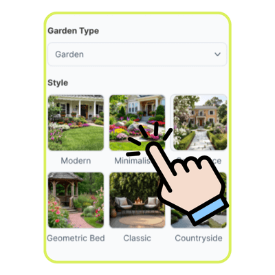 مولد تصميم الحدائق: الخطوة 2: اختر نوع الحديقة والنمط
