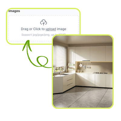 مخطط مطبخ بالذكاء الاصطناعي: الخطوة 1 – ارفع تخطيط مطبخك أو صورة الغرفة